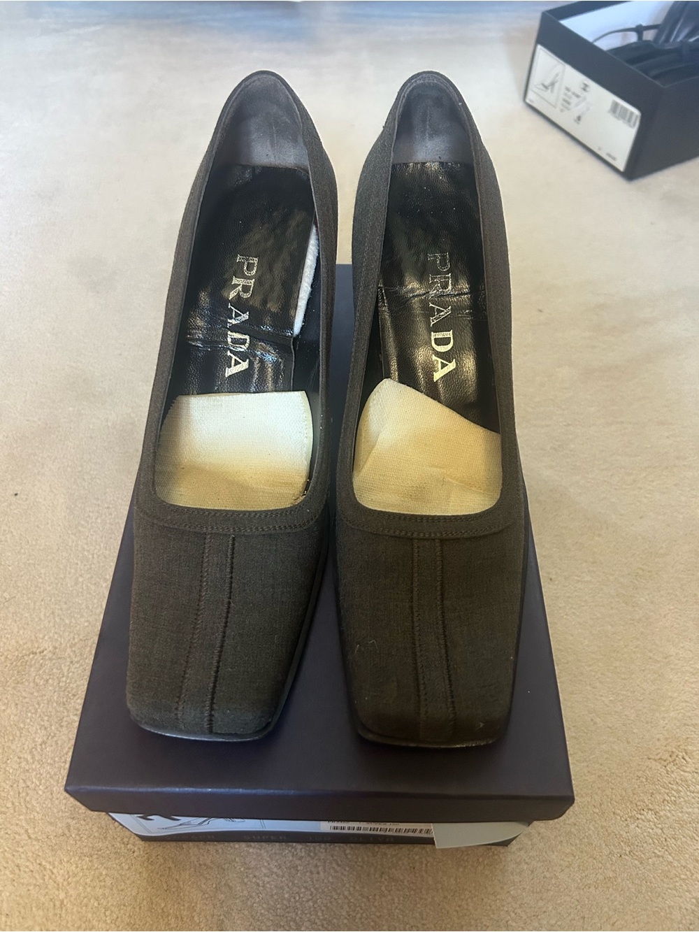 Prada Women's Dark Gray Square-Toe Pumps